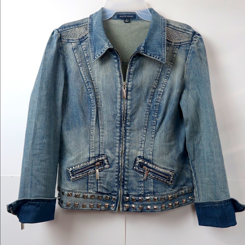 Boston Proper Women’s Studded Denim Jean Jacket S